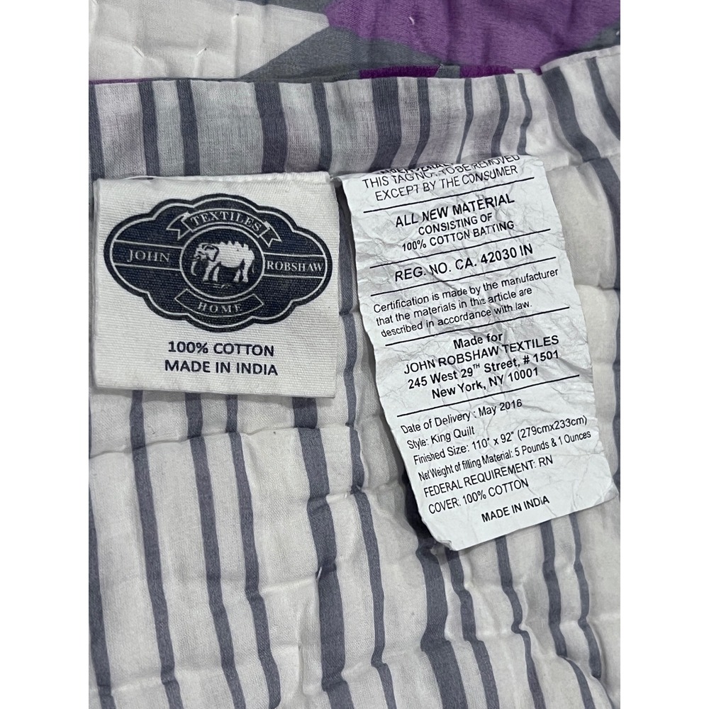 John Robshaw Luxury King Quilt Lavender Purple White Chevron Cotton Made India - Picture 3 of 15